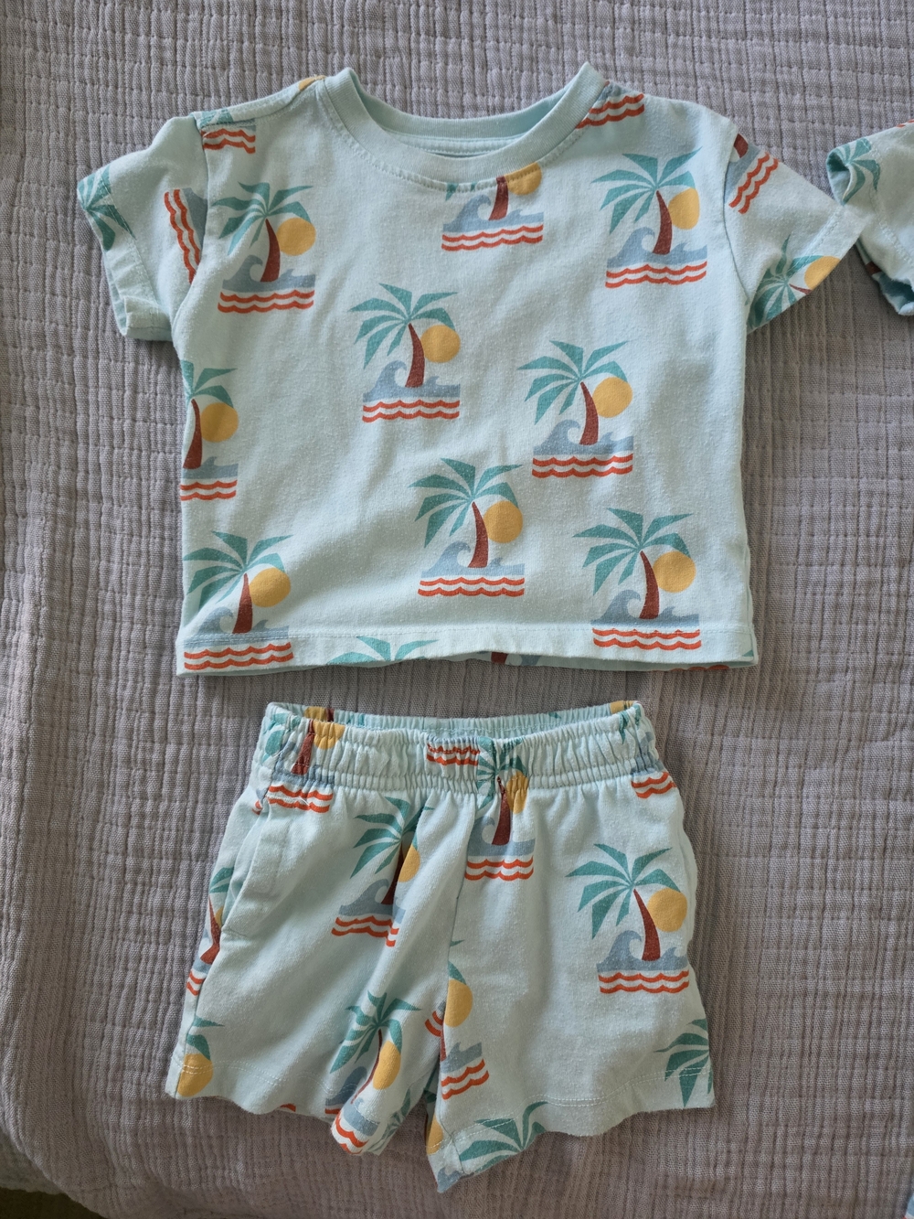 wonder nation Mint Palm Print Kids Pajama Set with Yellow Accents